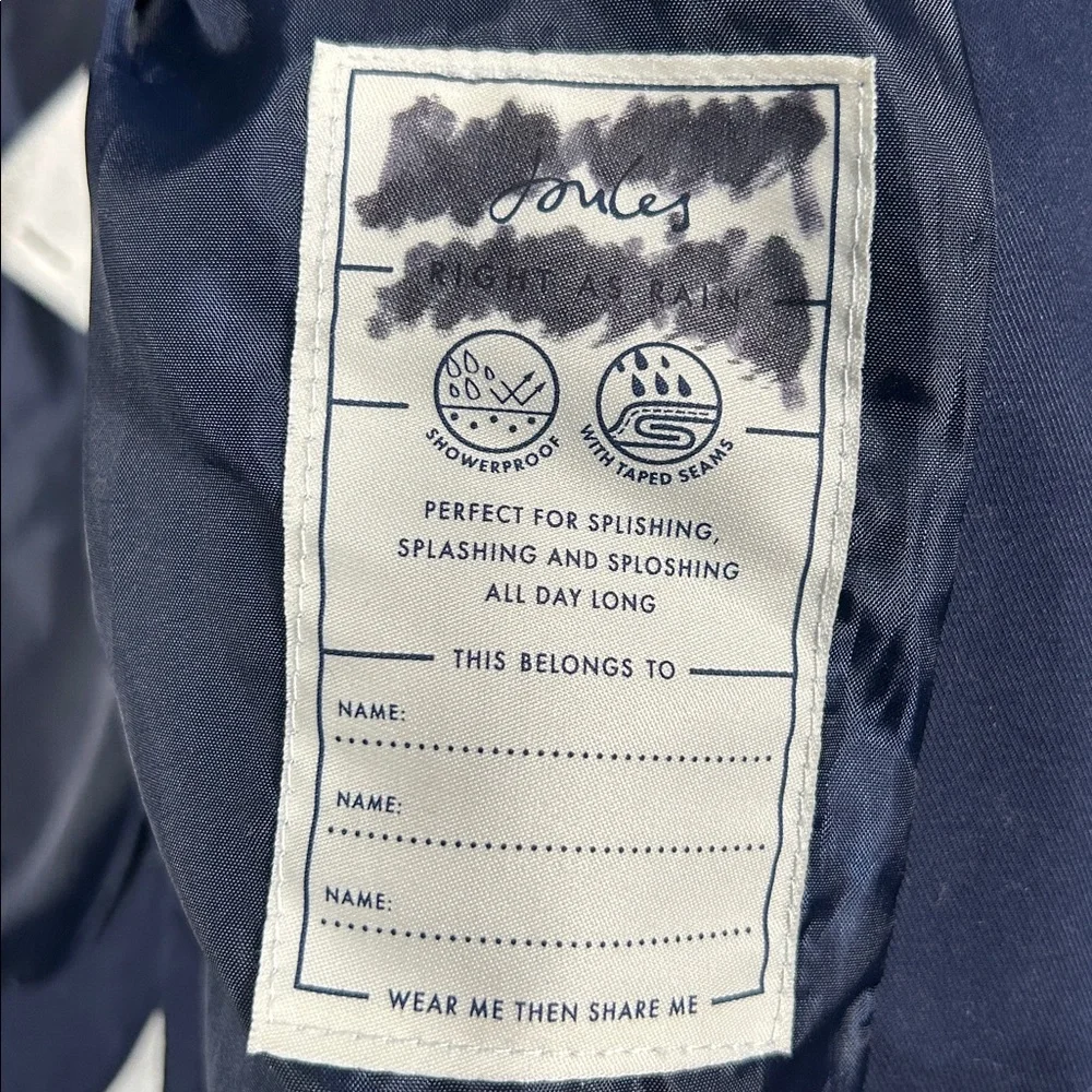 Joules Girls Navy Rain Coat size 8 years old gently used hooded - Picture 9 of 16